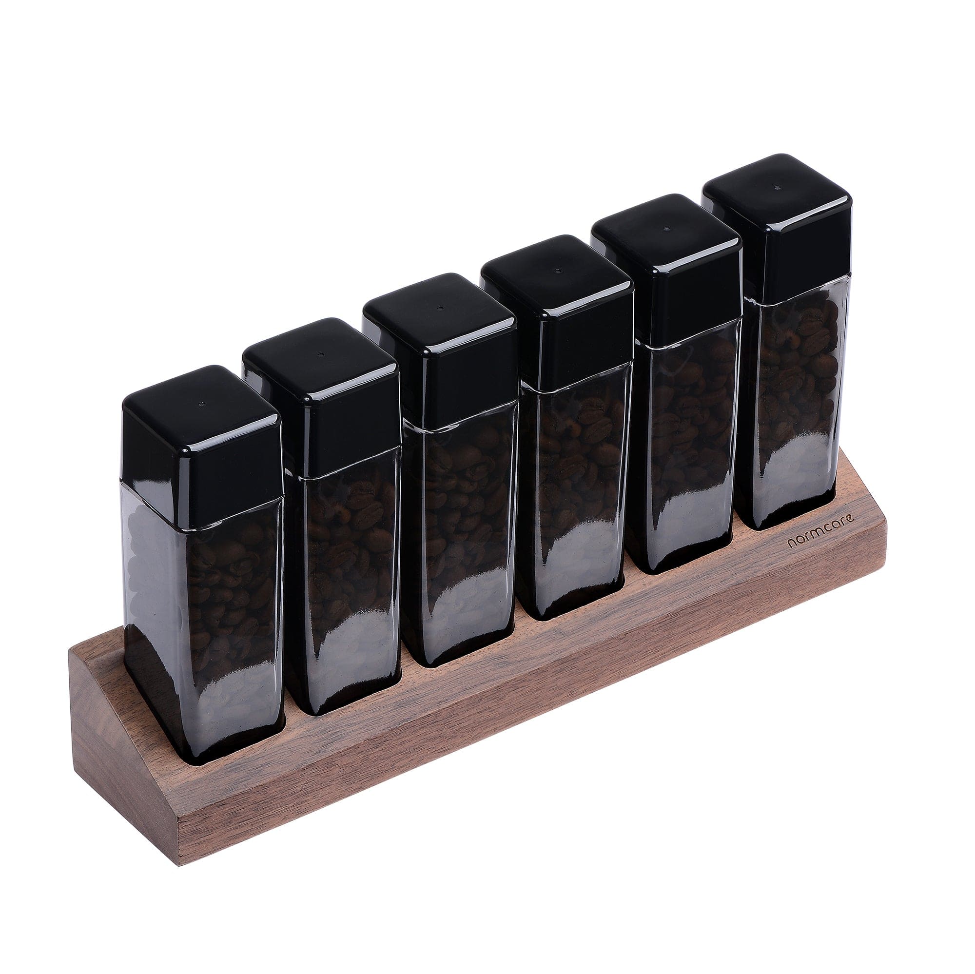 Normcore / 6 GLASS TUBES COFFEE BEAN CELLARS  WITH WALNUT STAND - Image 11
