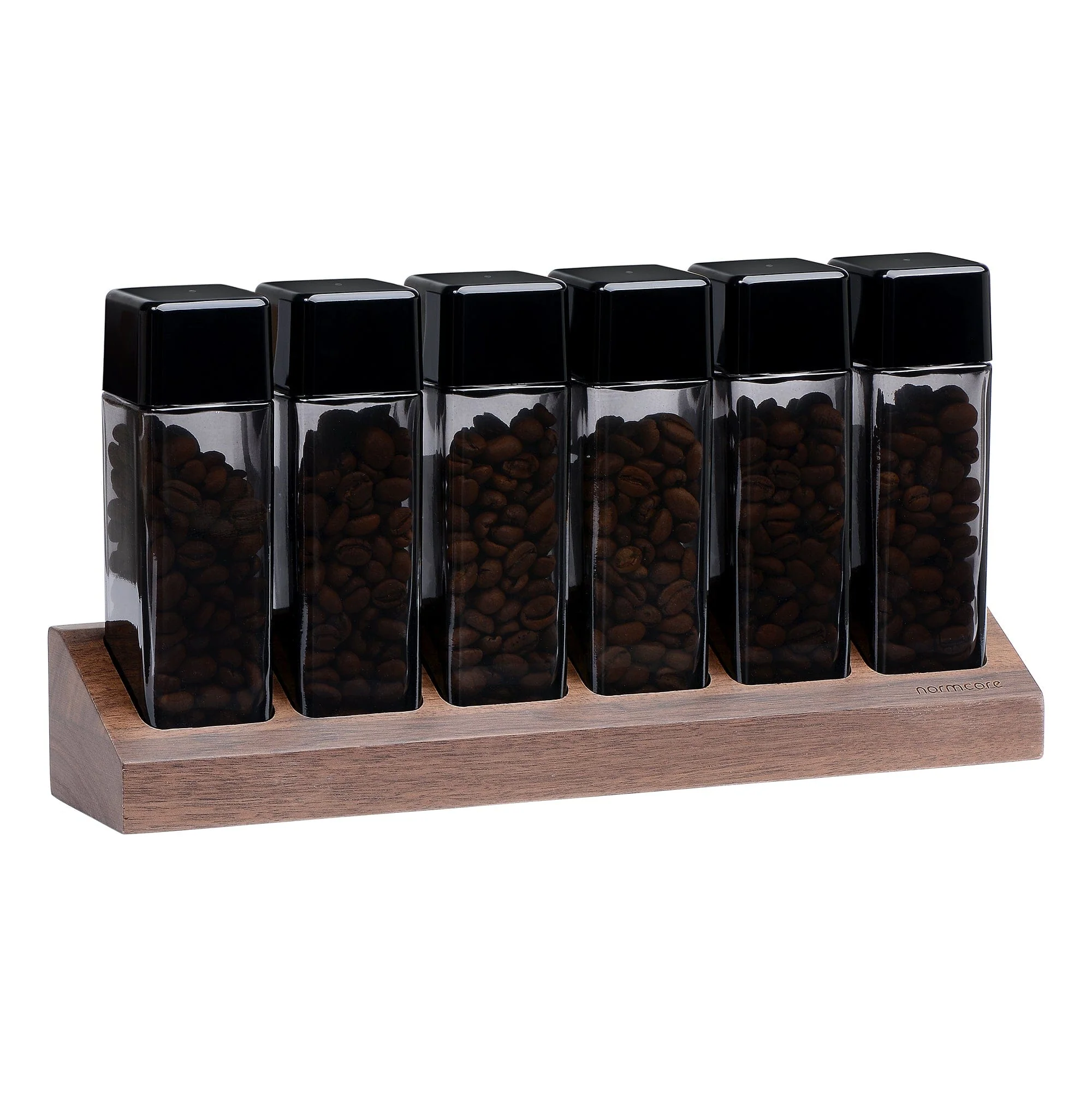 Normcore / 6 GLASS TUBES COFFEE BEAN CELLARS  WITH WALNUT STAND - Image 7