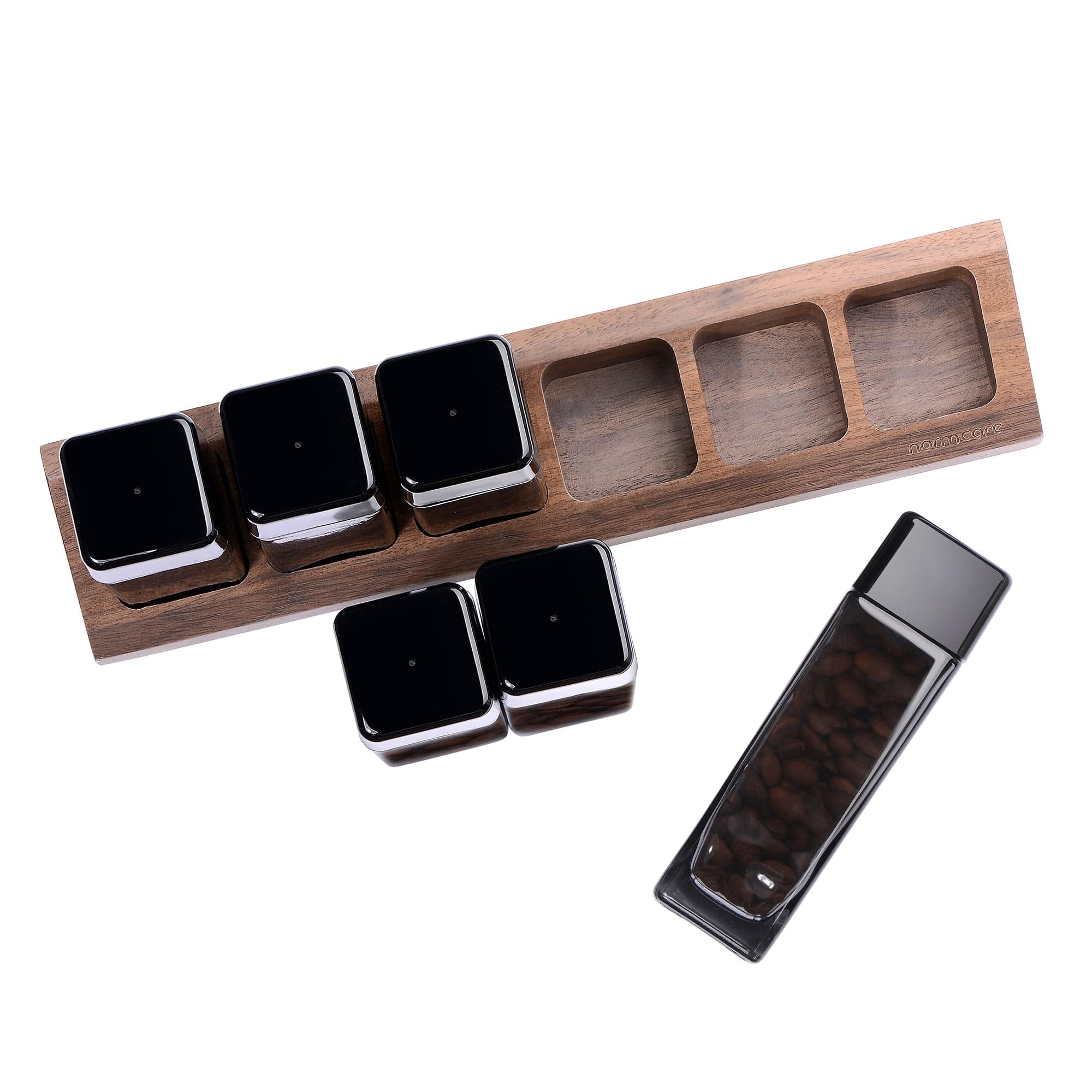 Normcore / 6 GLASS TUBES COFFEE BEAN CELLARS  WITH WALNUT STAND - Image 8