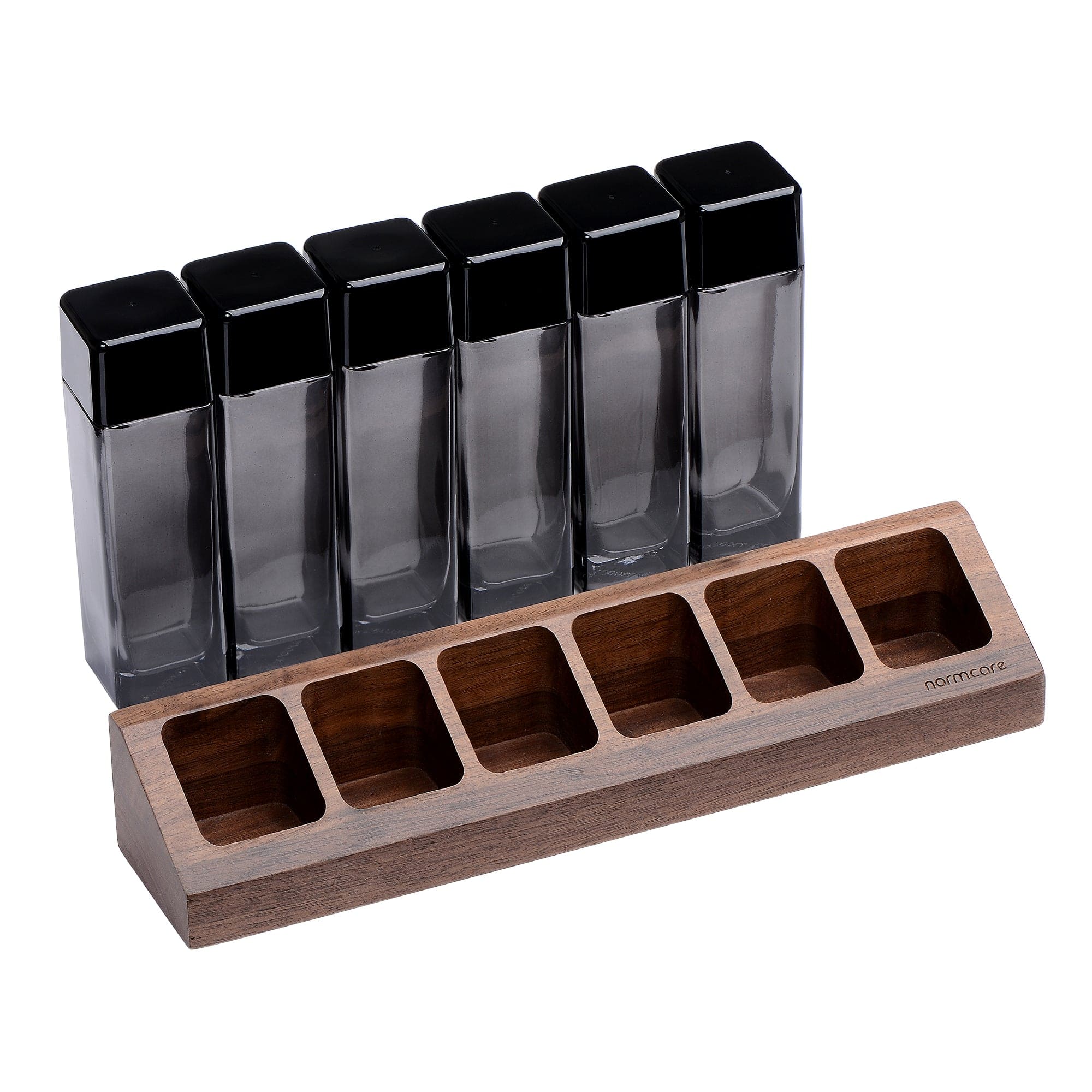 Normcore / 6 GLASS TUBES COFFEE BEAN CELLARS  WITH WALNUT STAND - Image 9